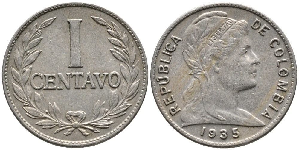 Колумбия 1 сентаво 1935 KM 275 медно-никель 4532-167