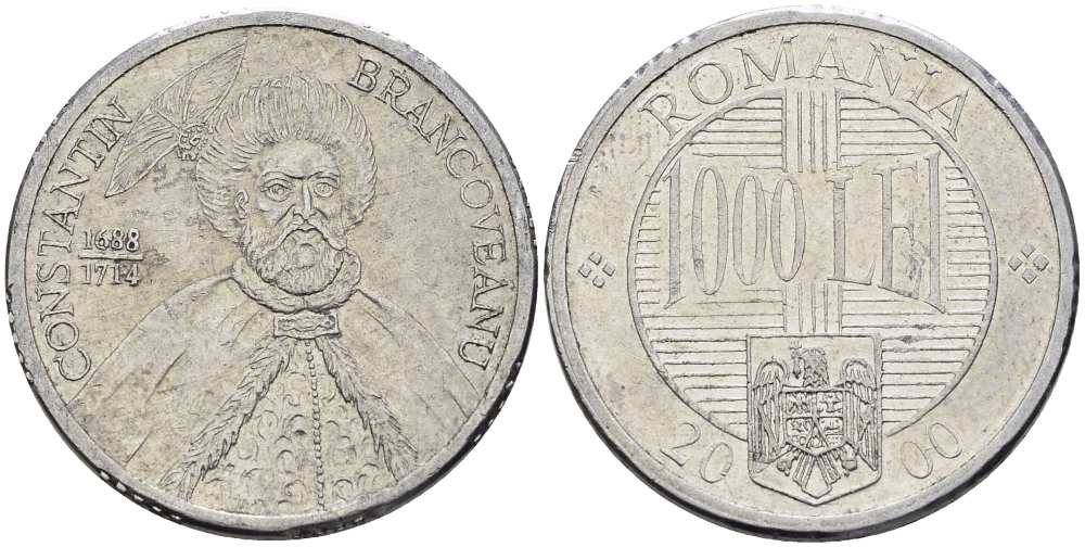 РУМЫНИЯ 1000 ЛЕЙ 2000 КОНСТАНТИН БРЫНКОВЯНУ (1688-1714) KM 153 алюминий 4519-153