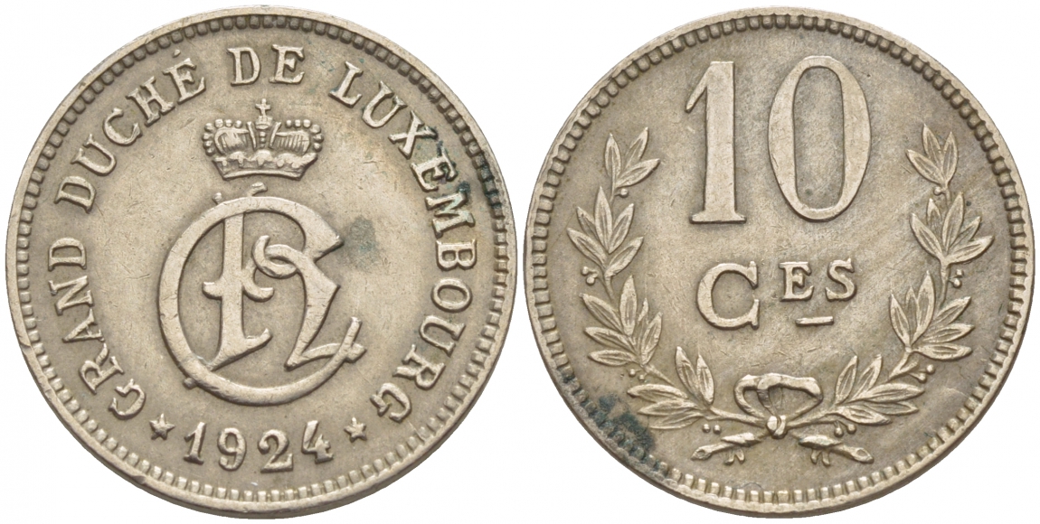 Люксембург 10 сантимов 1924 Шарлотта (1918-1964) KM 34 медно-никель 4548-816