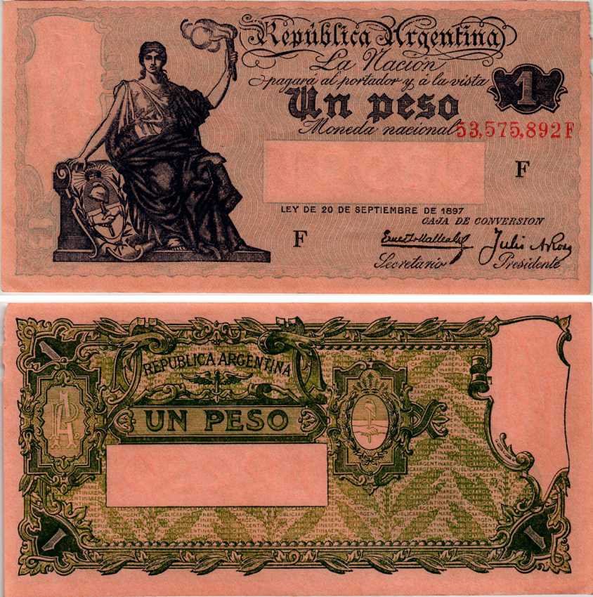 АРГЕНТИНА 1 ПЕСО 1932 СЕРИЯ F 53575 Pick 243с бумага аUNC 7217-48-1