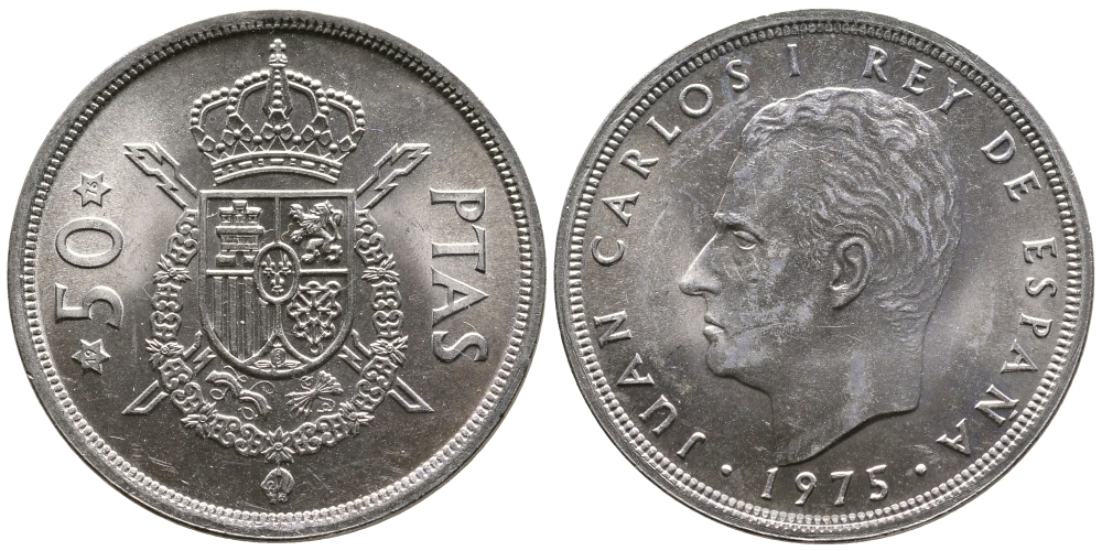 Испания 50 песет 1975 (76) Хуан Карлос I (1975-2014) KM 809 медно-никель 4680-111