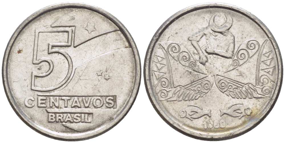 БРАЗИЛИЯ 5 СЕНТАВО 1989 РЕФОРМА 1989-1990 KM 612 нержавеющая сталь 105-744