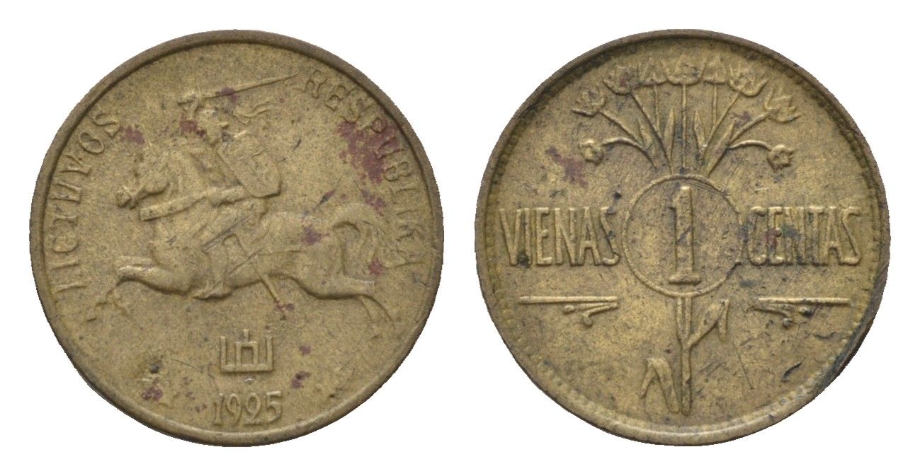 Литва 1 цент 1925 год-тип KM 71 алюминиевая бронза 4044-1332