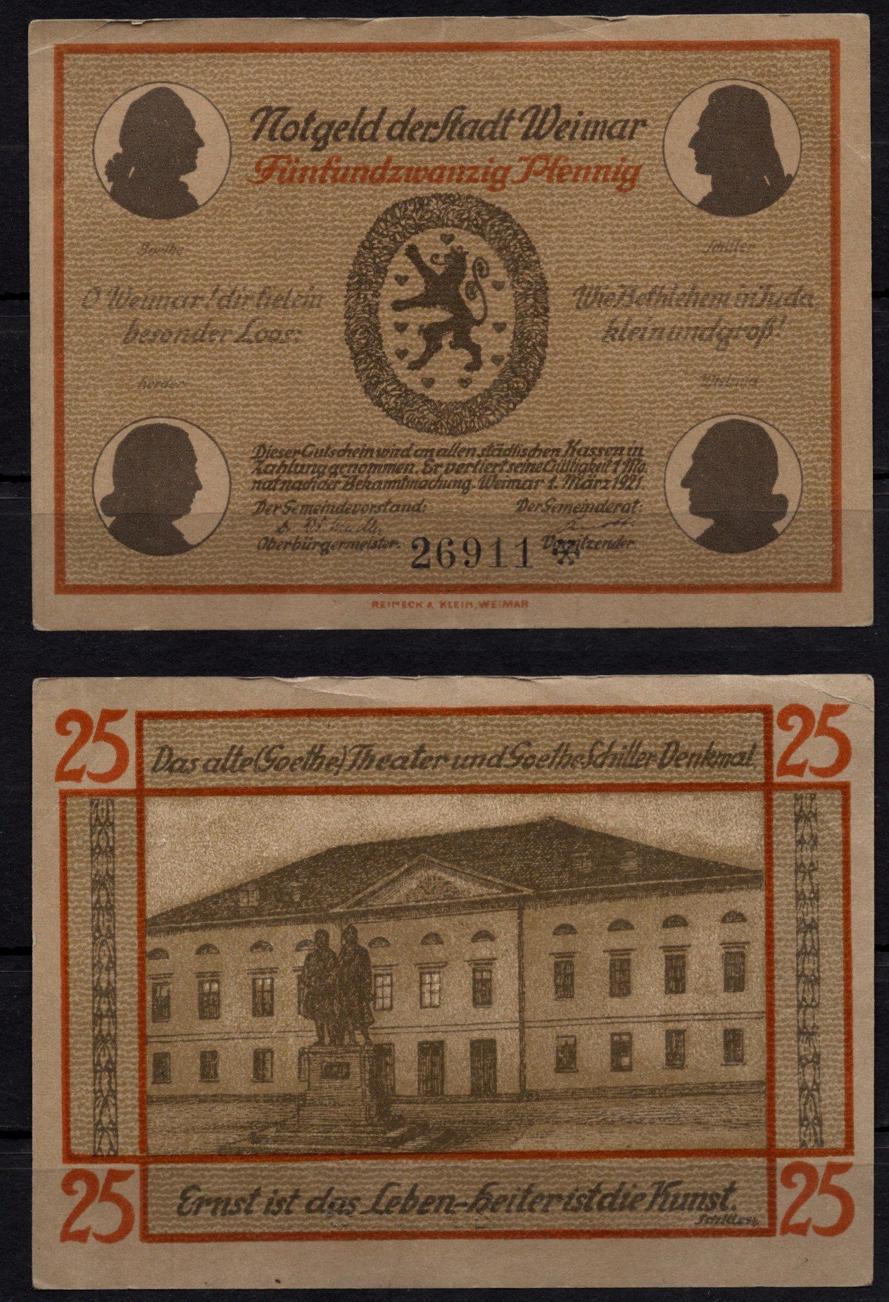 Германия 25 пфенингов 1921 нотгельд, Веймар бумага 7198-34-2-1