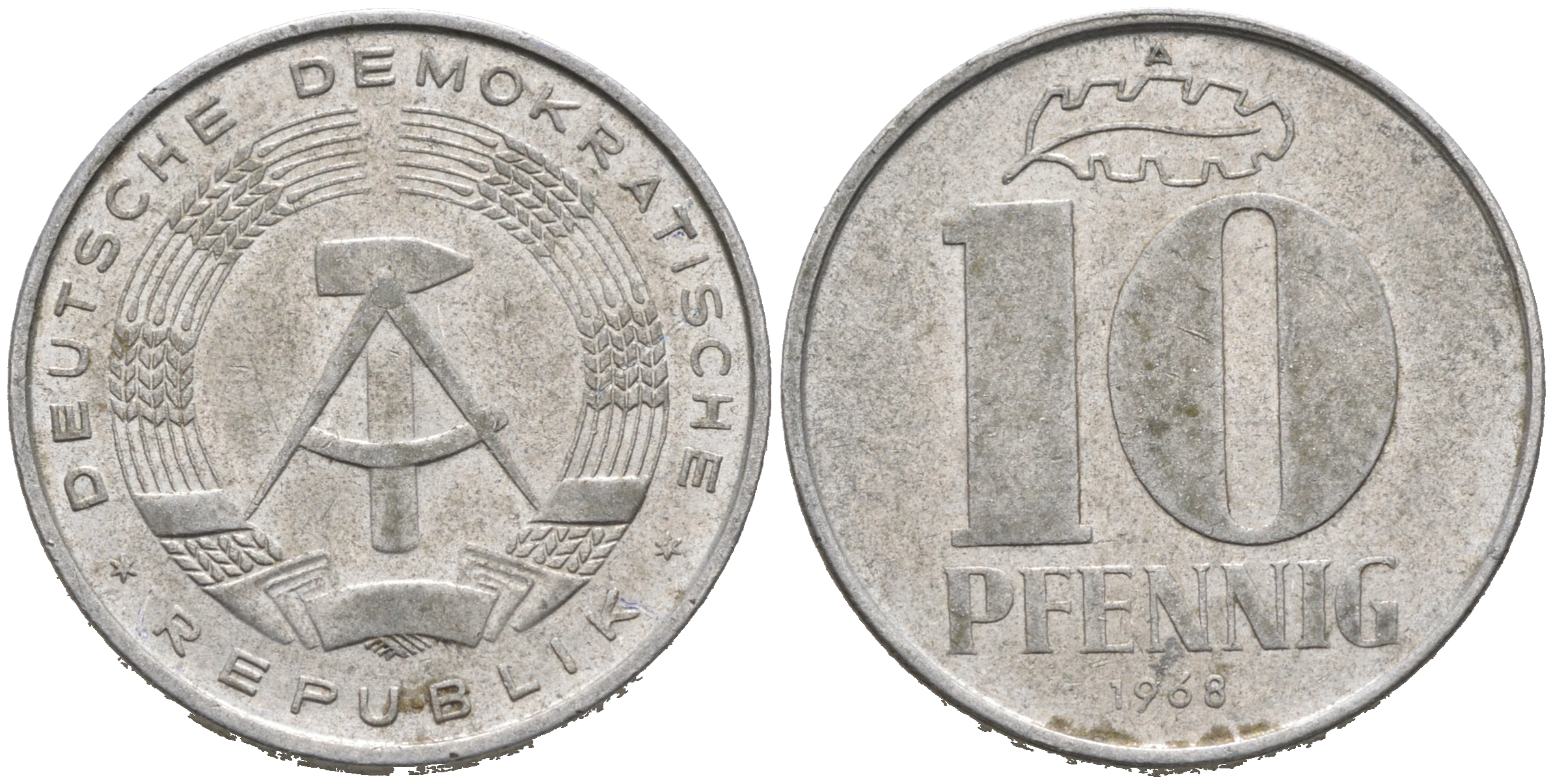 ГДР 10 пфеннигов 1968 A KM 10 алюминий 75-1136