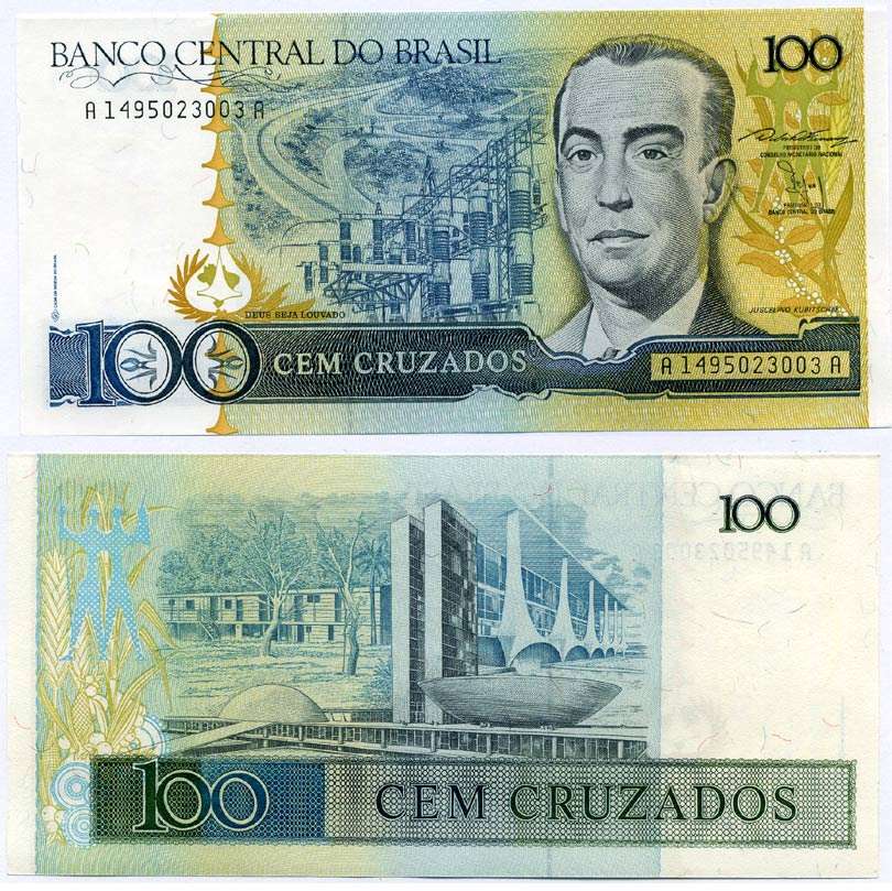 БРАЗИЛИЯ 100 КРУЗАДО 1987 ПОДПИСЬ 24, СЕРИЯ А1495 Pick 211b бумага UNC (ПРЕСС) 6262-36-3-2