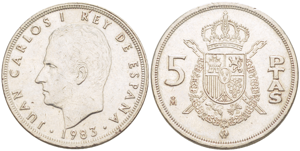 Испания 5 песет 1983 Хуан Карлос I (1975-2014) KM 823 медно-никель 216-652
