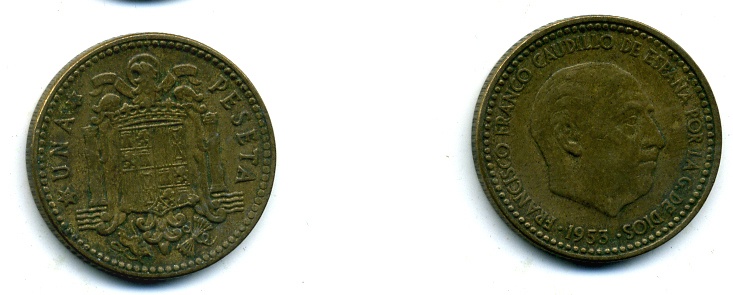 Испания 1 песета 1947 (53) Франсиско Франко (1939-1975) KM 775 алюминиевая бронза 56-823