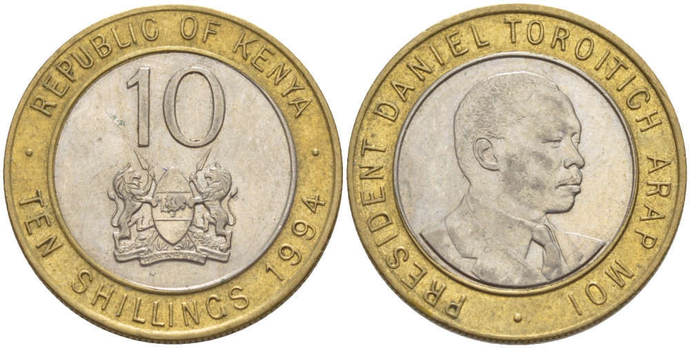 Кения 10 шиллингов 1994 Дэниэл арап Мои KM 27 биметалл 4548-546