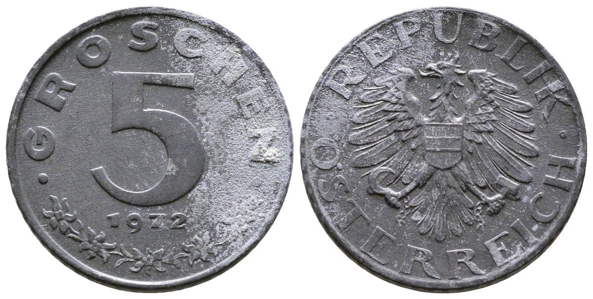 АВСТРИЯ 5 ГРОШЕЙ 1972 KM 2875 цинк 57-1317