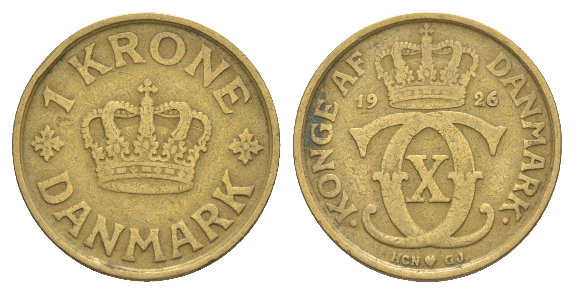 Дания 1 крона 1926 HCN, Кристиан X (1912-1947) KM 824 алюминиевая бронза 4638-644