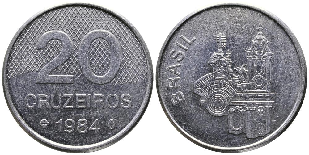 Бразилия 20 крузейро 1984 собор KM 593.1 нержавеющая сталь 3336-857