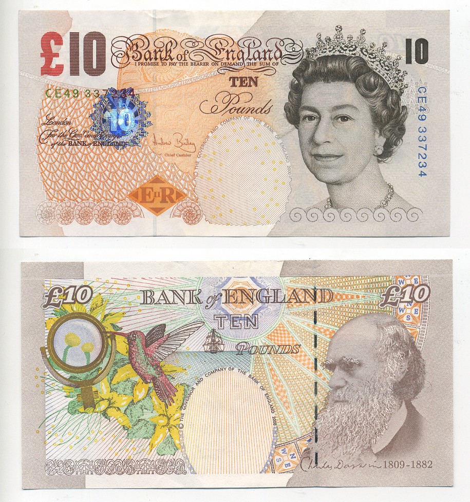 АНГЛИЯ 10 ФУНТОВ 2004 ЧАРЛЬЗ ДАРВИН, ПОДПИСЬ BALLEY Pick 389c бумага UNC (ПРЕСС) 6266-17-1-1