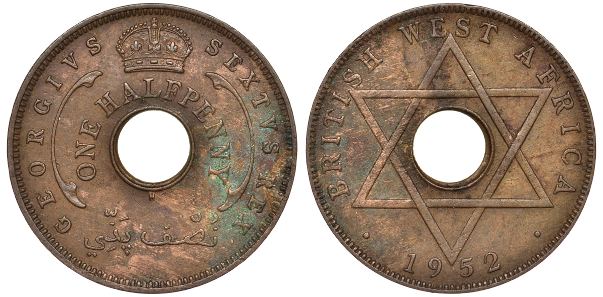 Британская Западная Африка 1/2 пенни 1952 H, Георг VI KM 27a бронза 25-1413