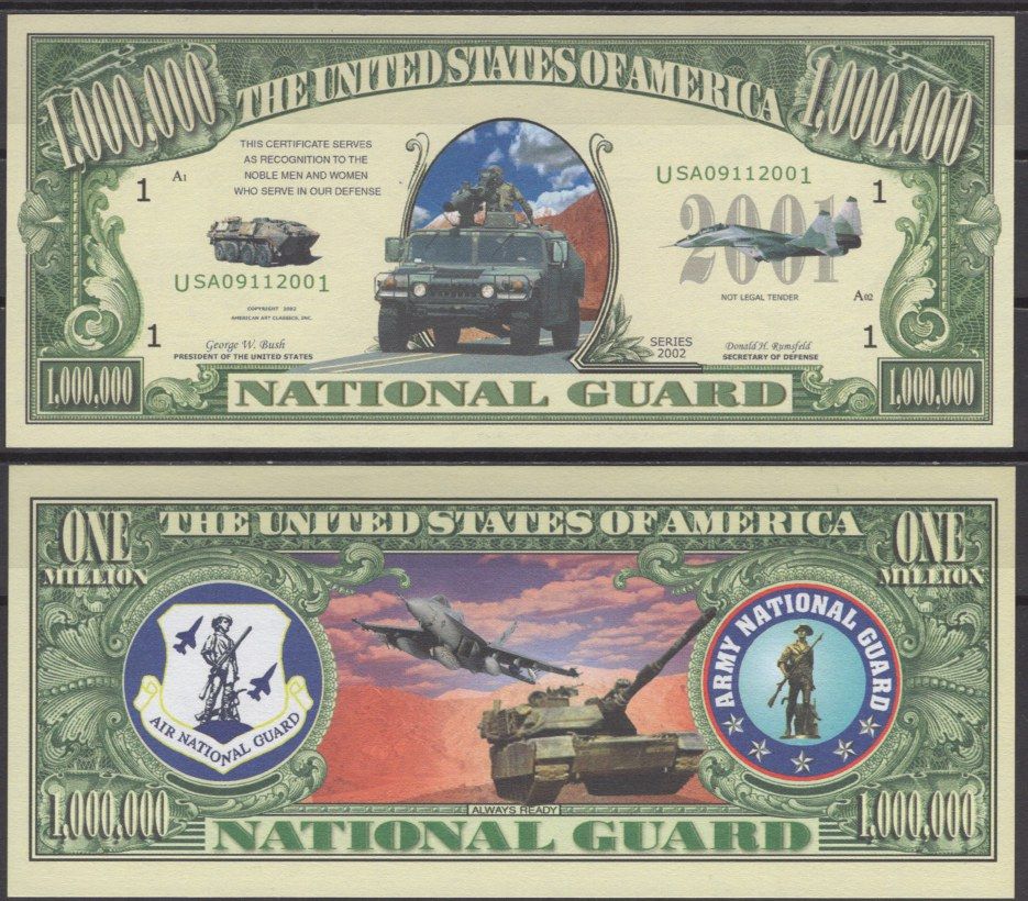 США 1000000 долларов 2002 Национальная гвардия бумага UNC (пресс) 7197-18-2
