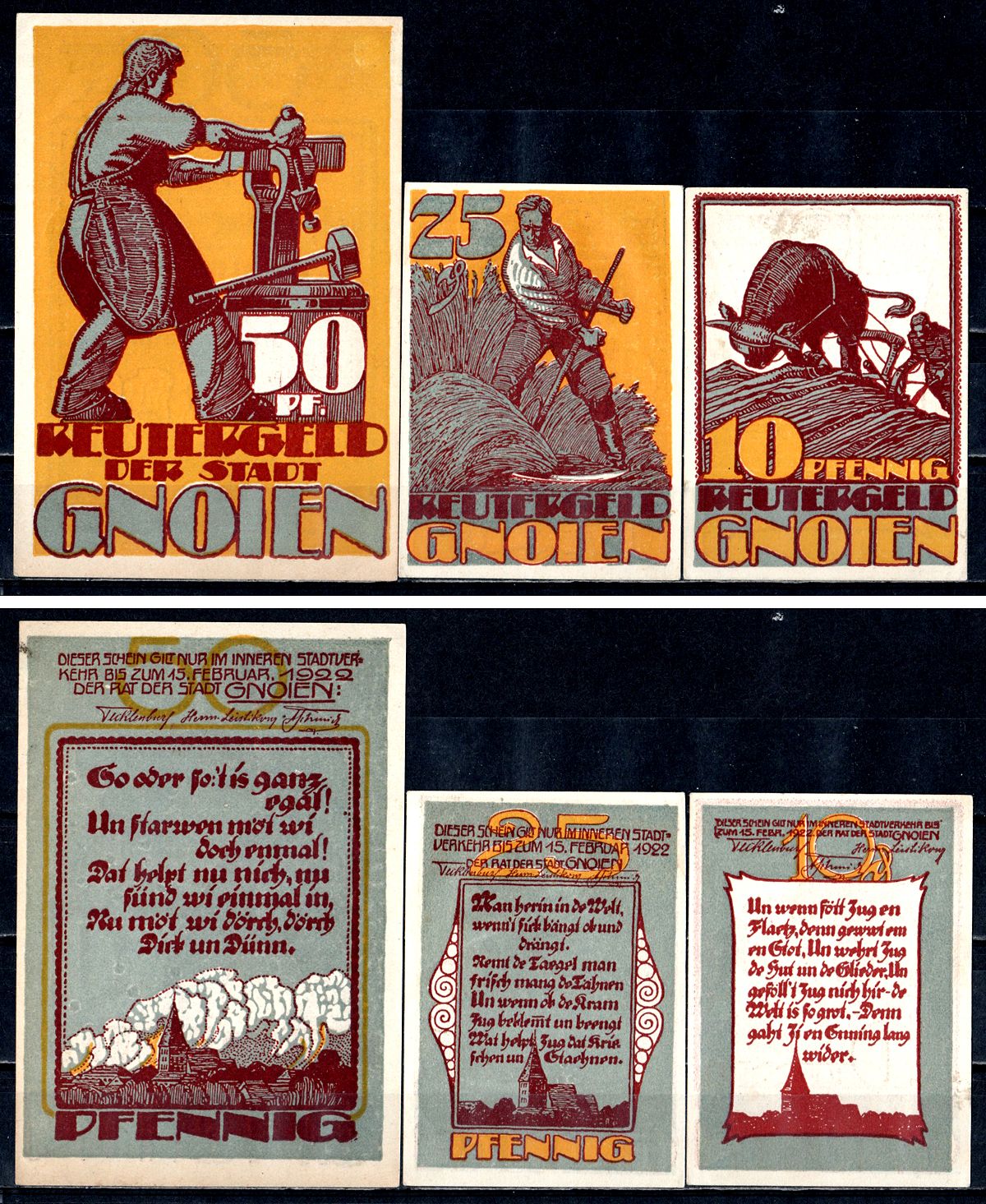 Гнойен (Мекленбург-Шверин) набор из 3 нотгельдов 1922 7556-10-1-2