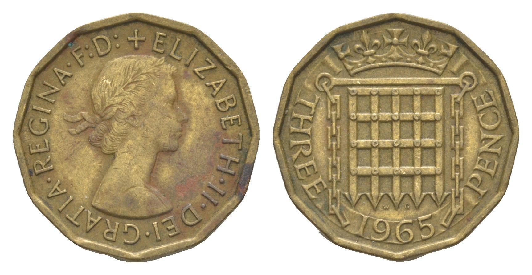 Великобритания 3 пенса 1965 Елизавета II (1952-2022) KM 900, Spink 4153 никель латунь 4571-1114