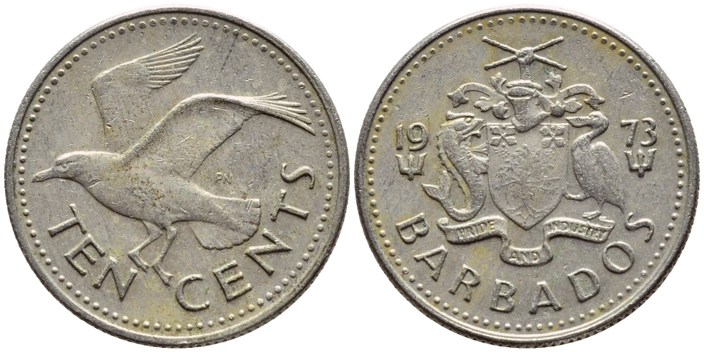Барбадос 10 центов 1979 смеющаяся (Ацтекская) чайка KM 12 медно-никель 4396-1166