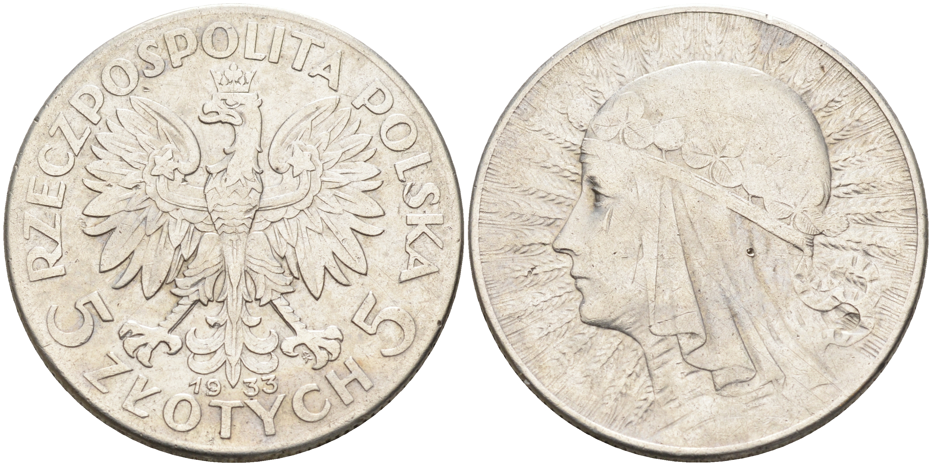 Польша 5 злотых 1933 w, королева Ядвига KM 21 серебро 4589-833