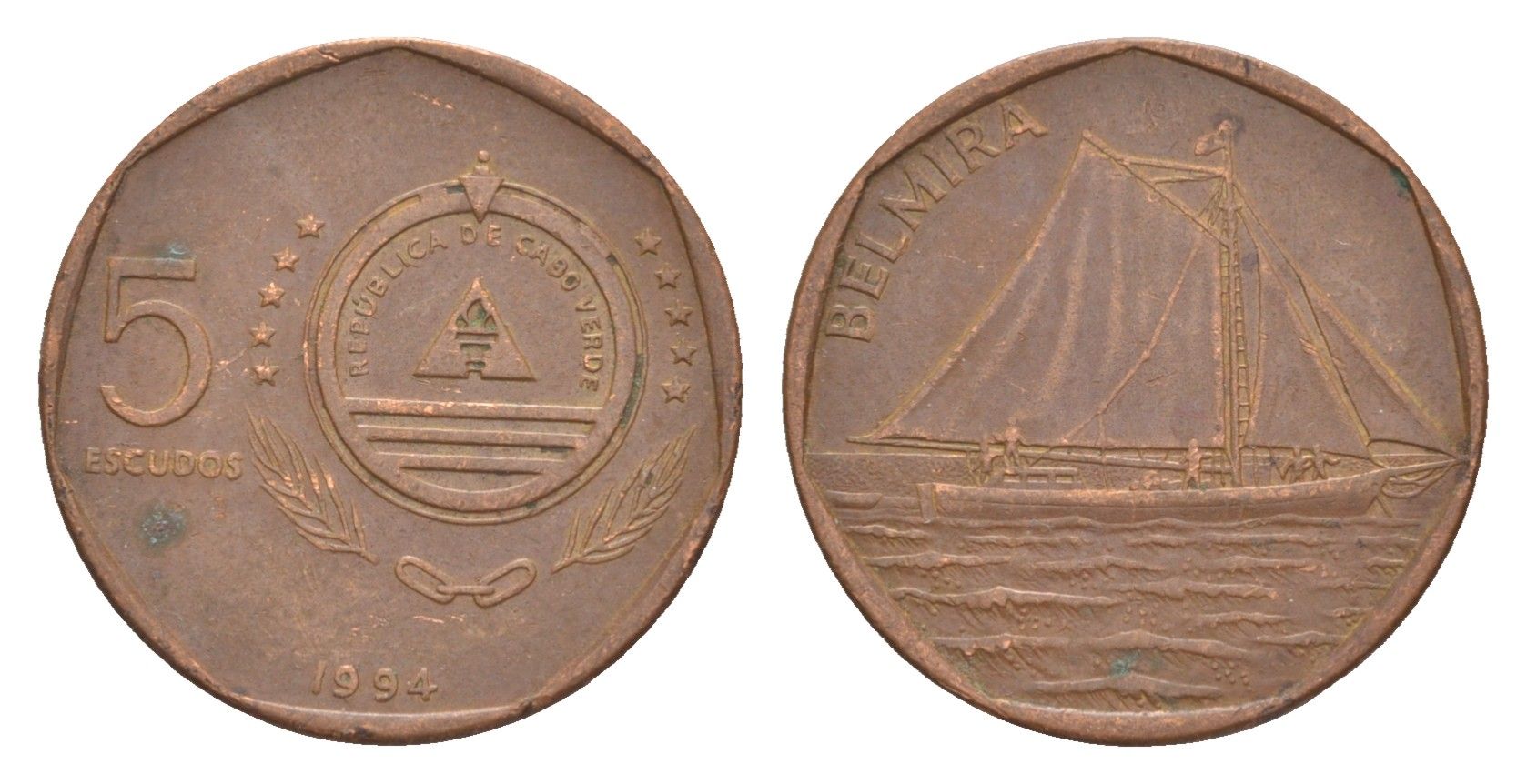 Кабо-Верде 5 эскудо 1994 KM 36 сталь плакированная медью 4643-636