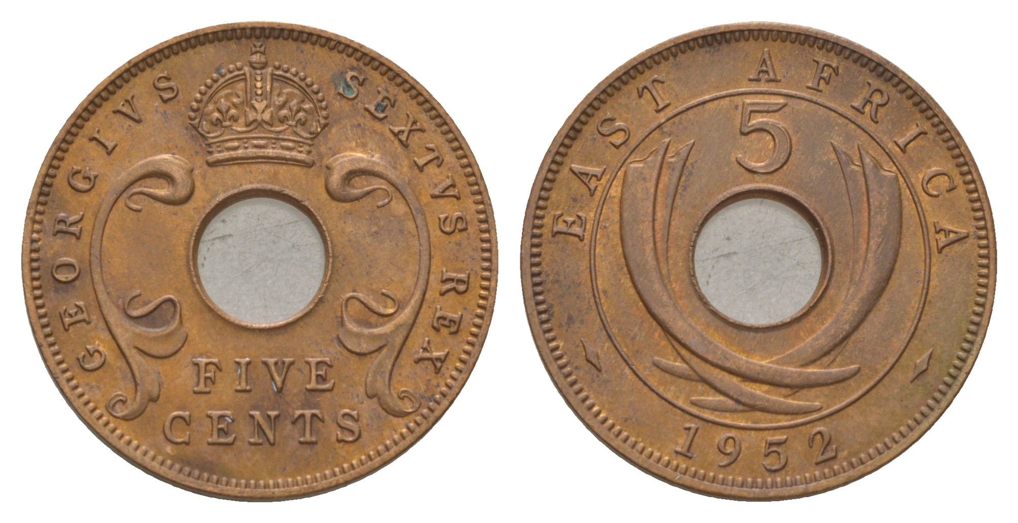 Британская Восточная Африка 5 центов 1952 Георг VI (1936-1952) KM 33 бронза 4626-721