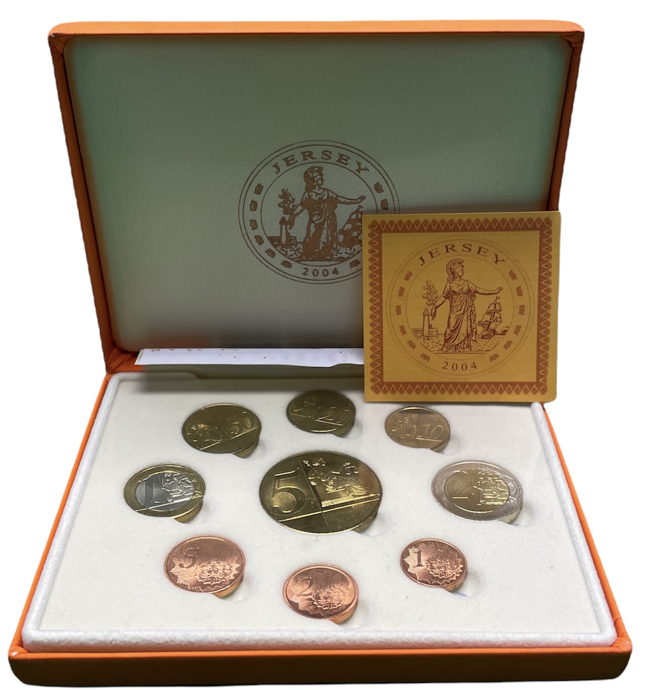 Джерси евронабор из 9 монет (с 5 евро) 2004 пробники, PROBA, в оригинальной коробке, с сертификатом    PROOF  6-5-3-47