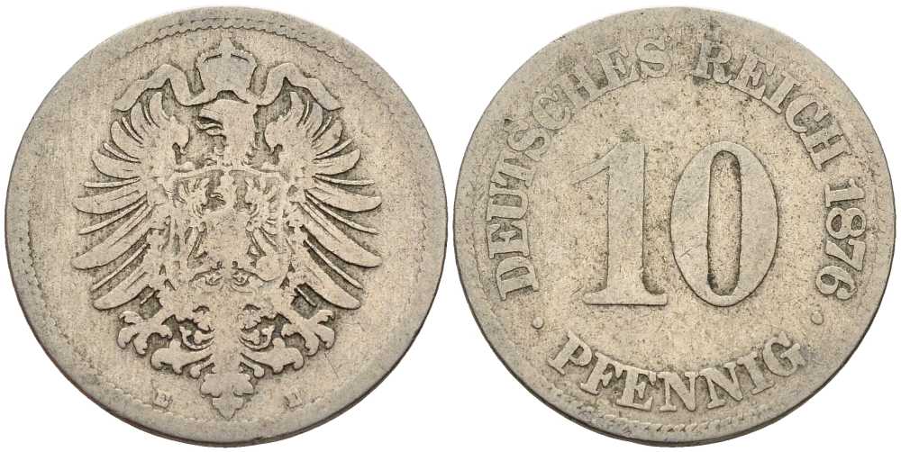 ГЕРМАНИЯ 10 ПФЕННИГОВ 1876 E, СТАРОГЕРБОВКА KM 4, J. 4 медно-никель 4401-322