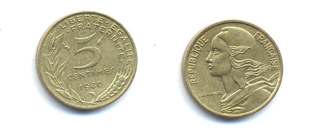 ФРАНЦИЯ 5 САНТИМОВ 1980 ТИП MARIANNE KM 933 медь алюминий никель 4379-563