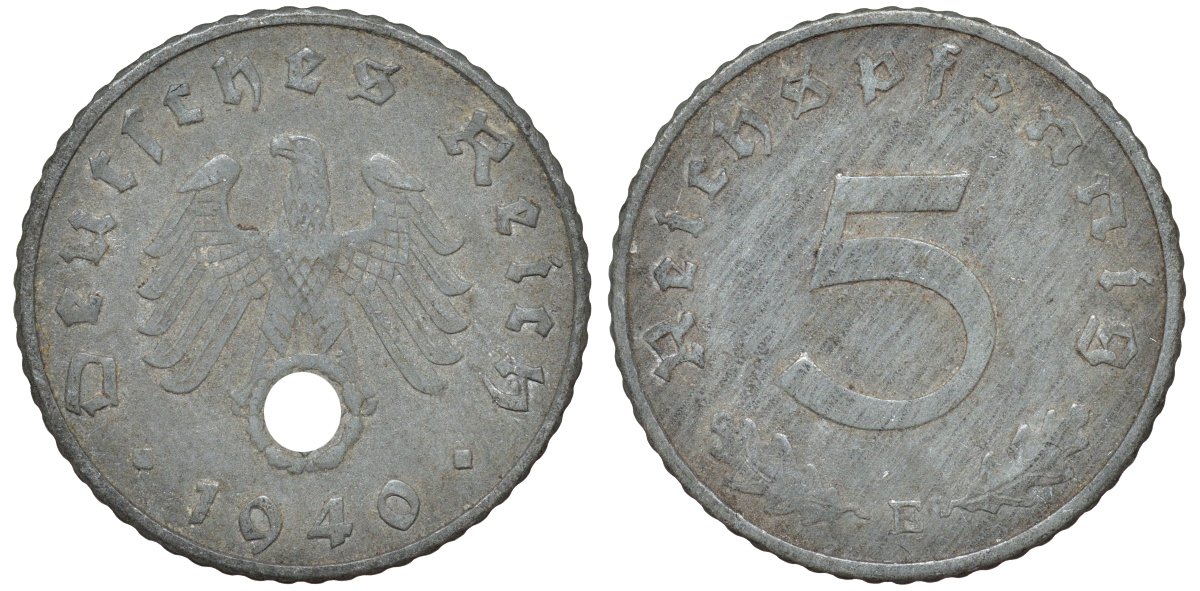 Германия 5 рейхспфеннигов 1940 E KM 100, J.370 цинк 4174-463