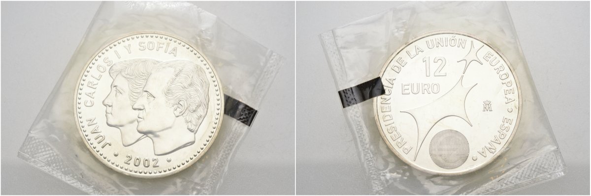 Испания 12 евро 2002 Карлос и София, Председательство Испании в Евросоюзе, в банковской запайке KM 1049 серебро UNC 1518-1524