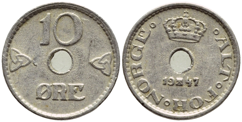 НОРВЕГИЯ 10 ЭРЕ 1947 ХОКОН VII (1905-1957) KM 383 медно-никель 4396-369