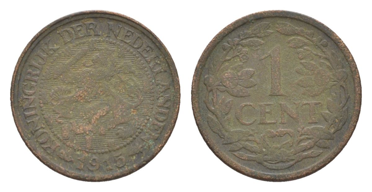 Нидерланды 1 цент 1915 Вильгельмина (1890-1948) KM 152 бронза 73-1724