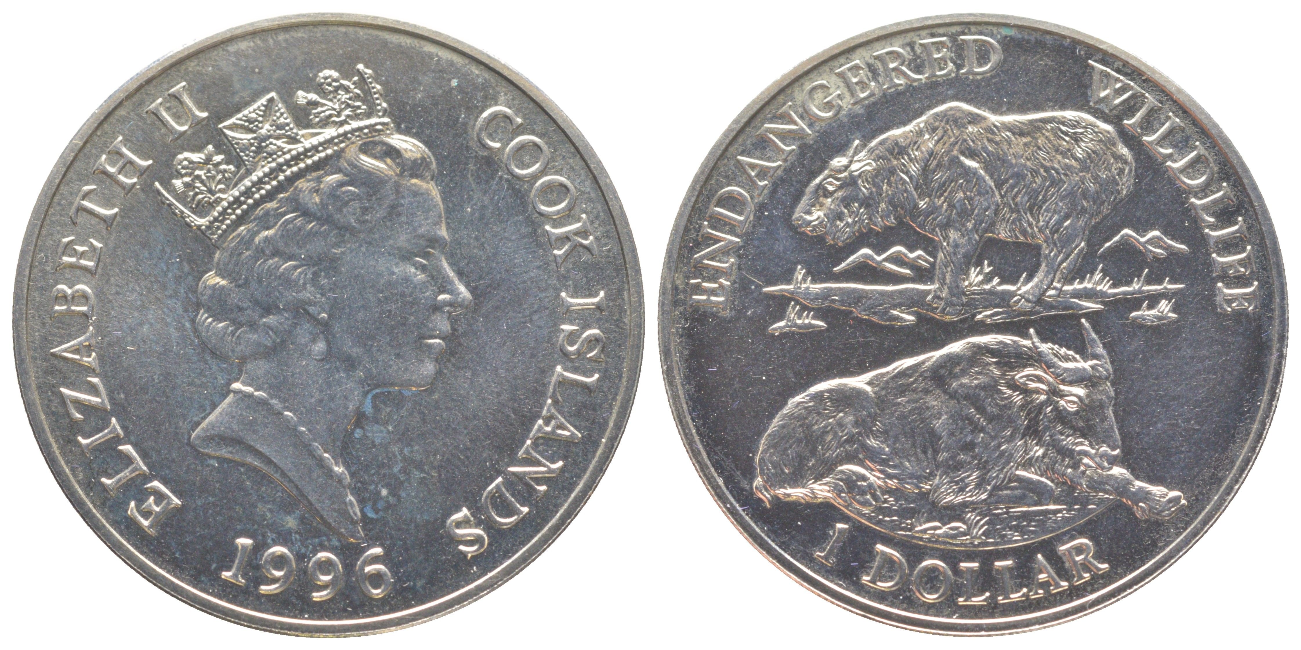 Острова Кука 1 доллар 1996 Вымирающие виды - Сычуаньский такин KM 353 медно-никель BU 1525-1133