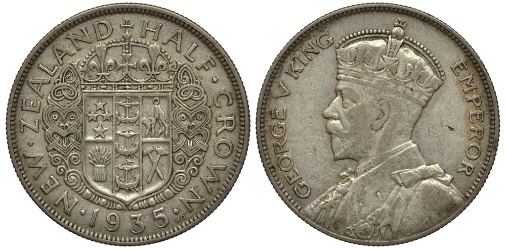 Новая Зеландия 1/2 кроны 1935 Георг V (1910-1936) KM 5 серебро 272-924