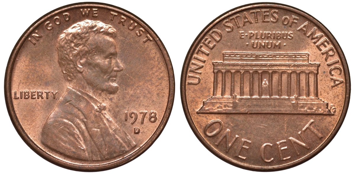 США 1 цент 1978 D KM 201 медь цинк 4549-844