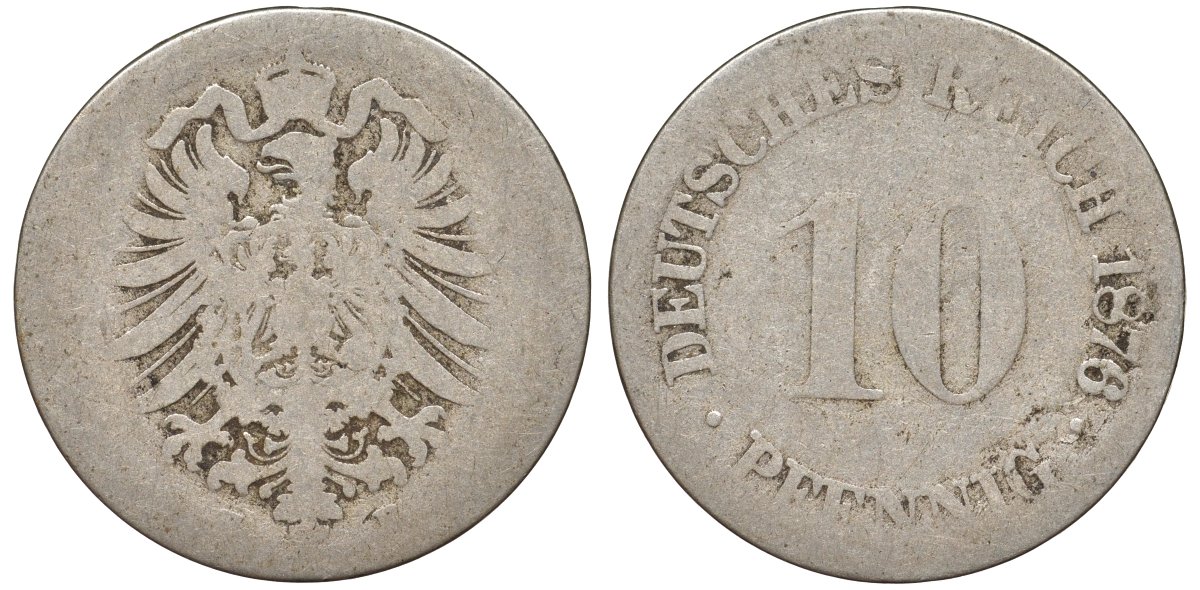 Германия 10 пфеннигов 1876 KM 4 медно-никель 4132-455