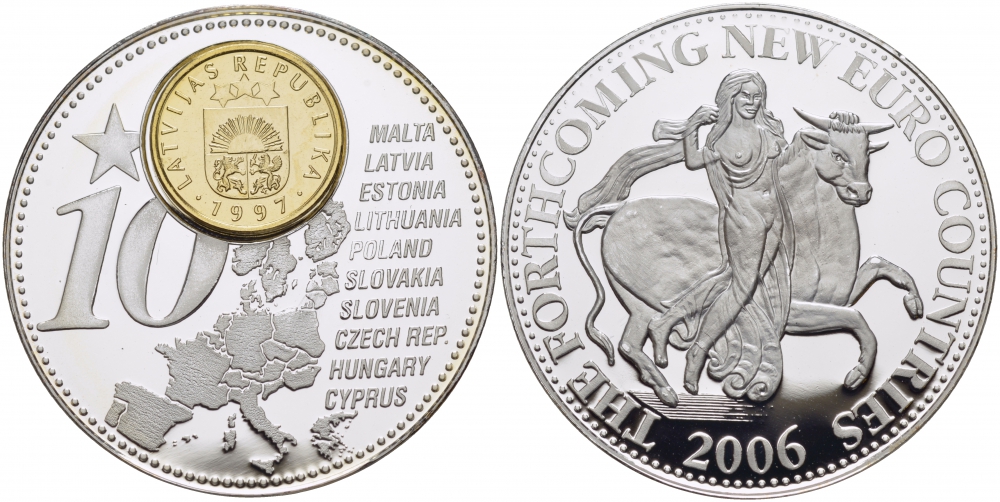 НИДЕРЛАНДЫ МЕДАЛЬ 2006 СЕРИЯ МОНЕТА НА МЕДАЛИ, ЛАТВИЯ, СЕРЕБРЕНИЕ, ДИАМЕТР 40 ММ., ВЕС 31 ГР.СЕРТИФИКАТ медно-никель PROOF 01-150-21