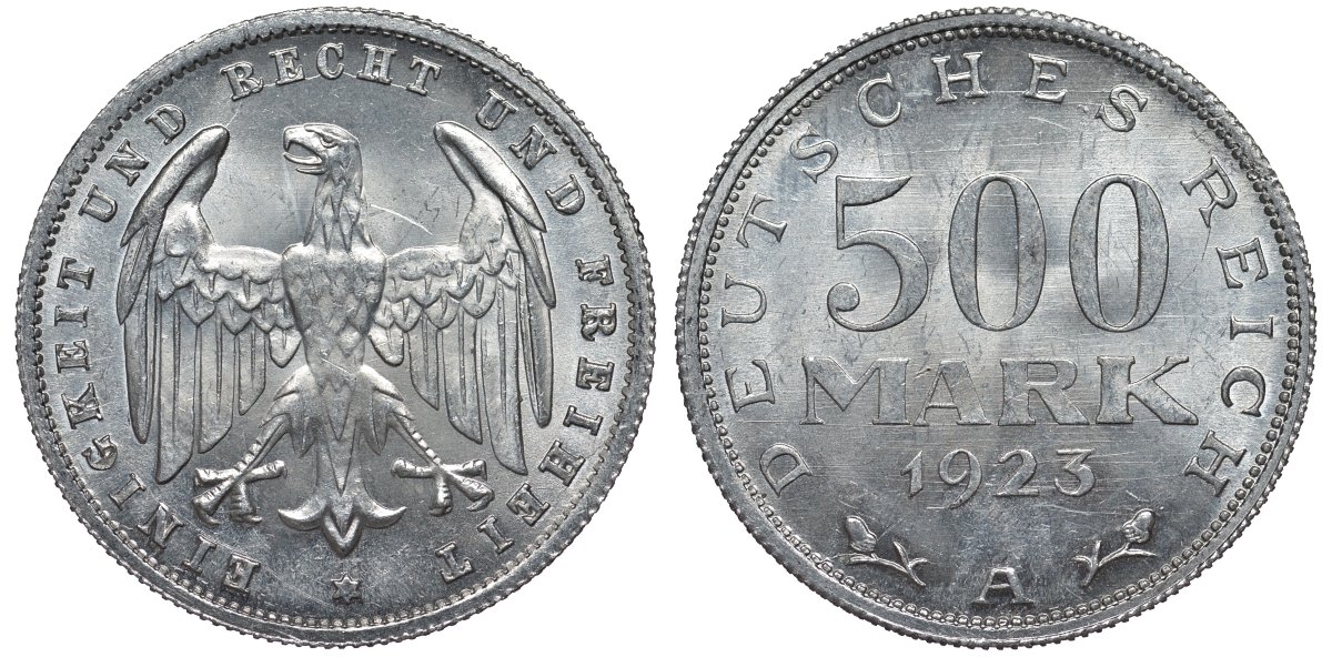 Германия 500 марок 1923 А KM 36, J.305 алюминий UNC 4587-522