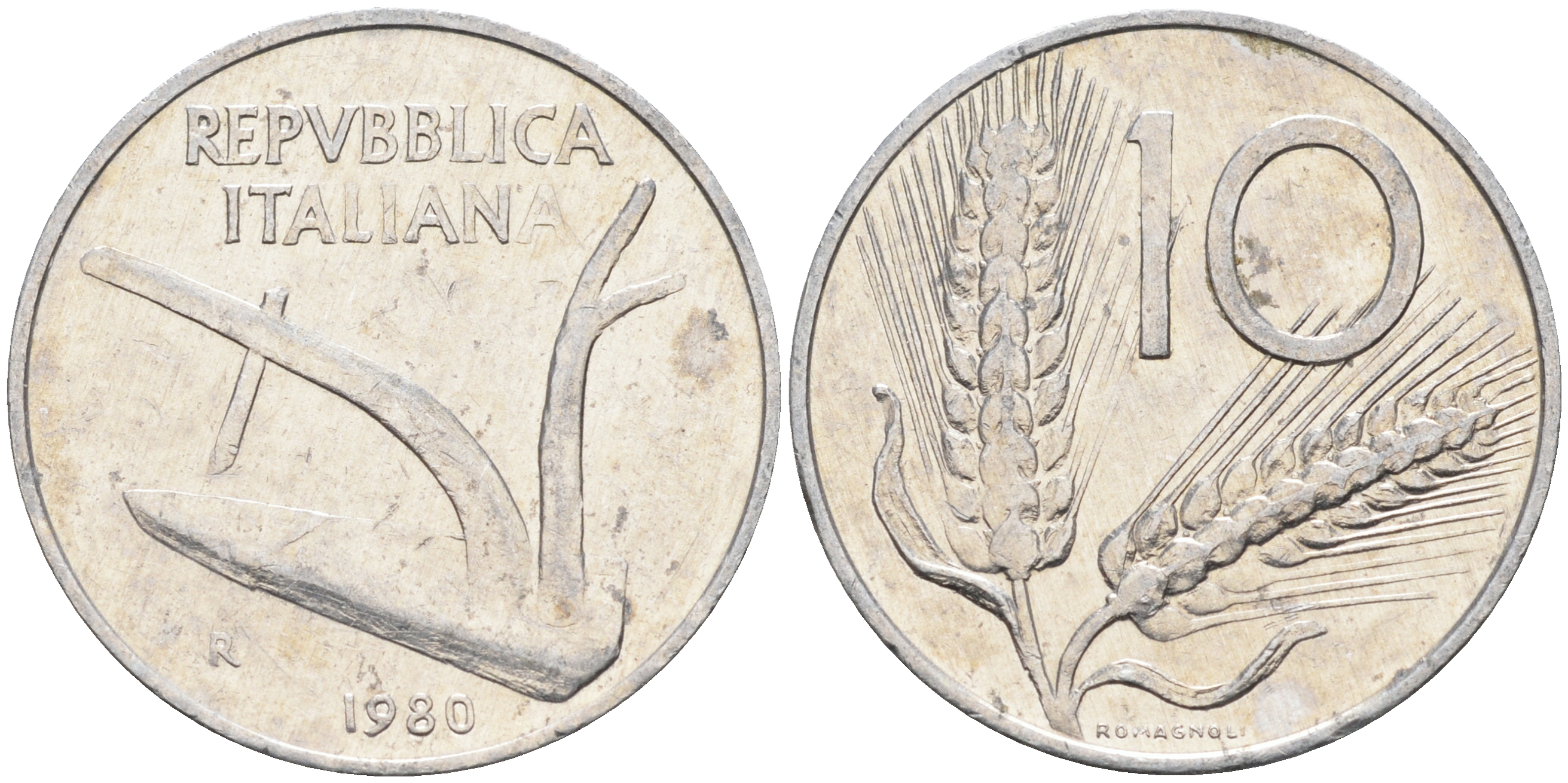 Италия 10 лир 1980 R, плуг KM 93 алюминий 4592-1257