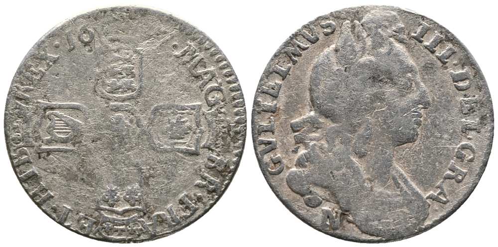 Англия 6 пенсов 1697 N, Вильгельм III (1694-1702) KM 484.16, Spink 3535 серебро 1518-845