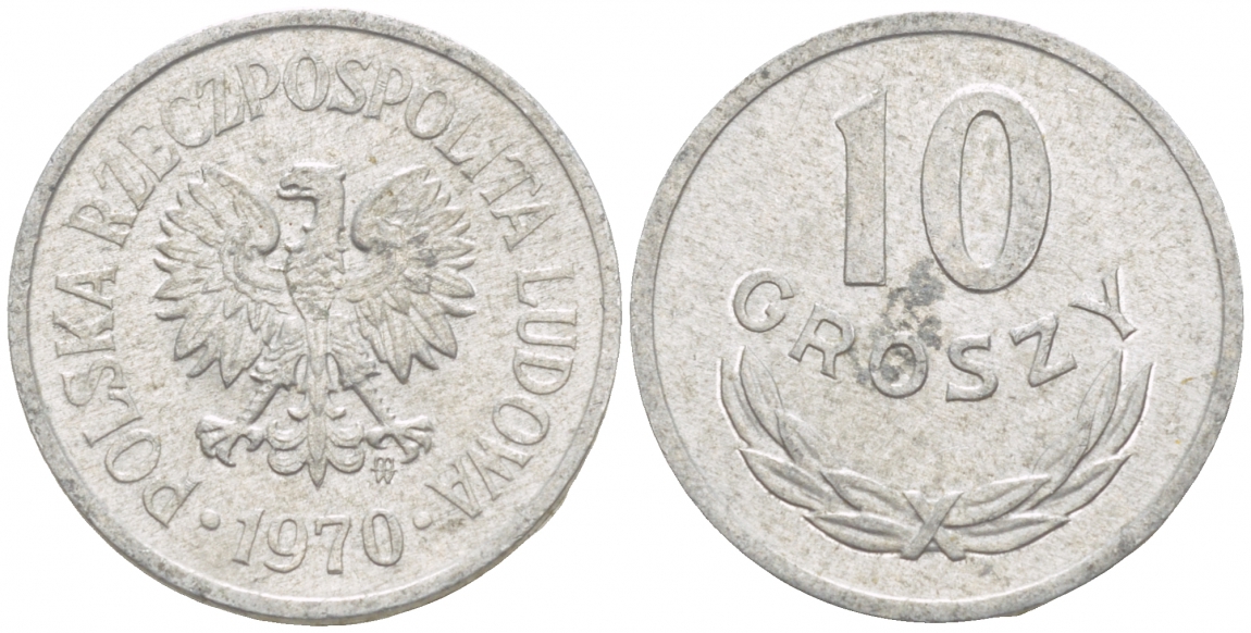 ПОЛЬША 10 ГРОШЕЙ 1970 MW KM АА47 алюминий 4549-264