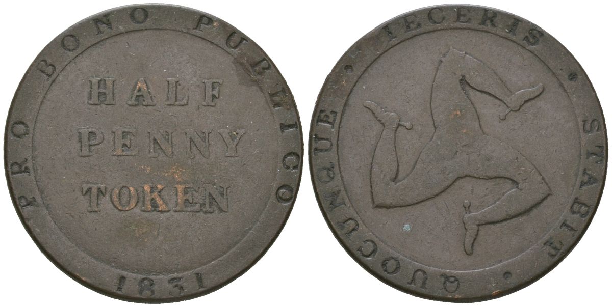 Остров Мэн 1/2 пенни 1831 Уильям Каллистер KM Tn21 медь 94-821