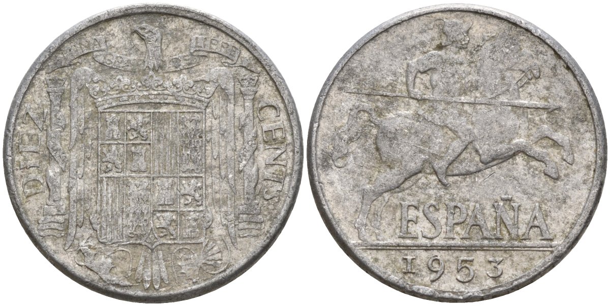 Испания 10 сентимо 1953 Франсиско Франко (1939 - 1975) KM 766 алюминий 4155-246