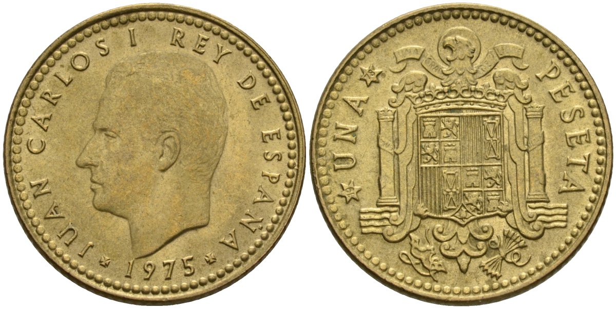 Испания 1 песета 1975 (77) Хуан Карлос I (1975-2014) KM 806 алюминиевая бронза 4604-236