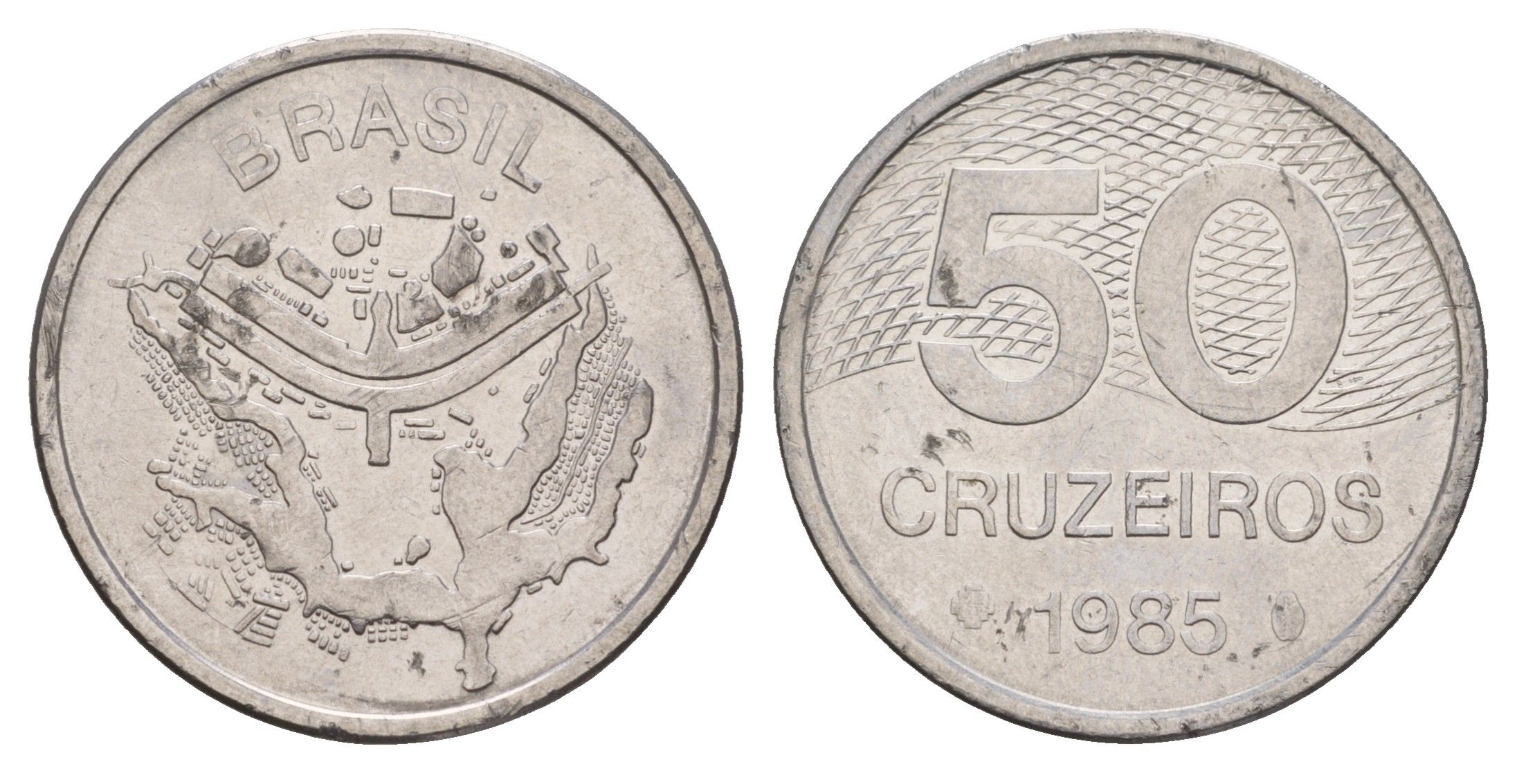 Бразилия 50 крузейро 1985 KM 594.2 нержавеющая сталь 4657-123