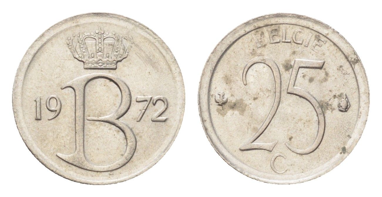 Бельгия 25 сантимов 1972 Belgie, Бодуэн I (1951-1993) KM 154 медно-никель 4705-356