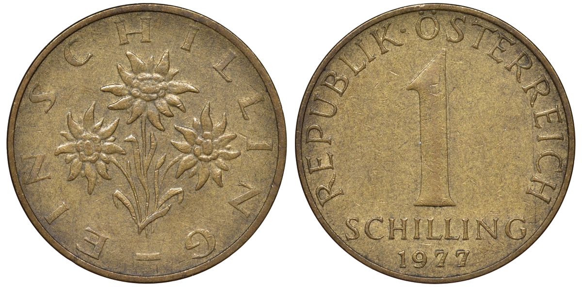 Австрия 1 шиллинг 1977 KM 2886 алюминиевая бронза 51-1055