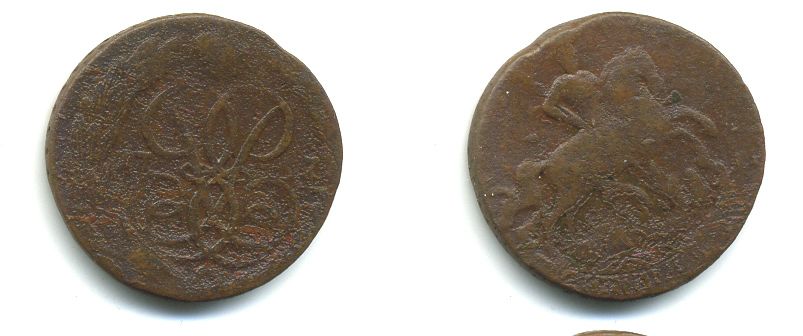 РОССИЯ 1 КОПЕЙКА 1757 медь 61-136