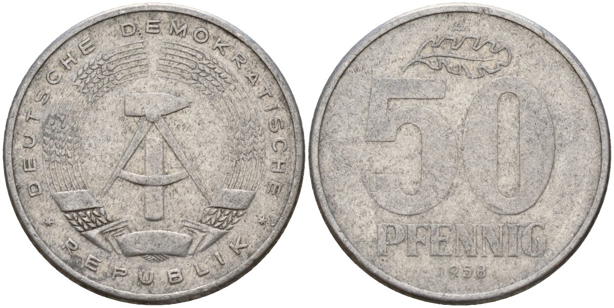 ГДР 50 пфеннигов 1958 A KM 12.1 алюминий 106-152