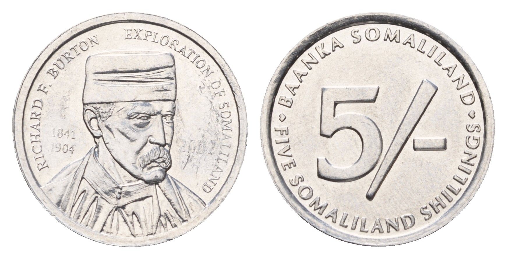 Сомалиленд 5 шиллингов 2002 Ричард Френсис Бёртон, год-тип KM 4 алюминий UNC 4675-1254